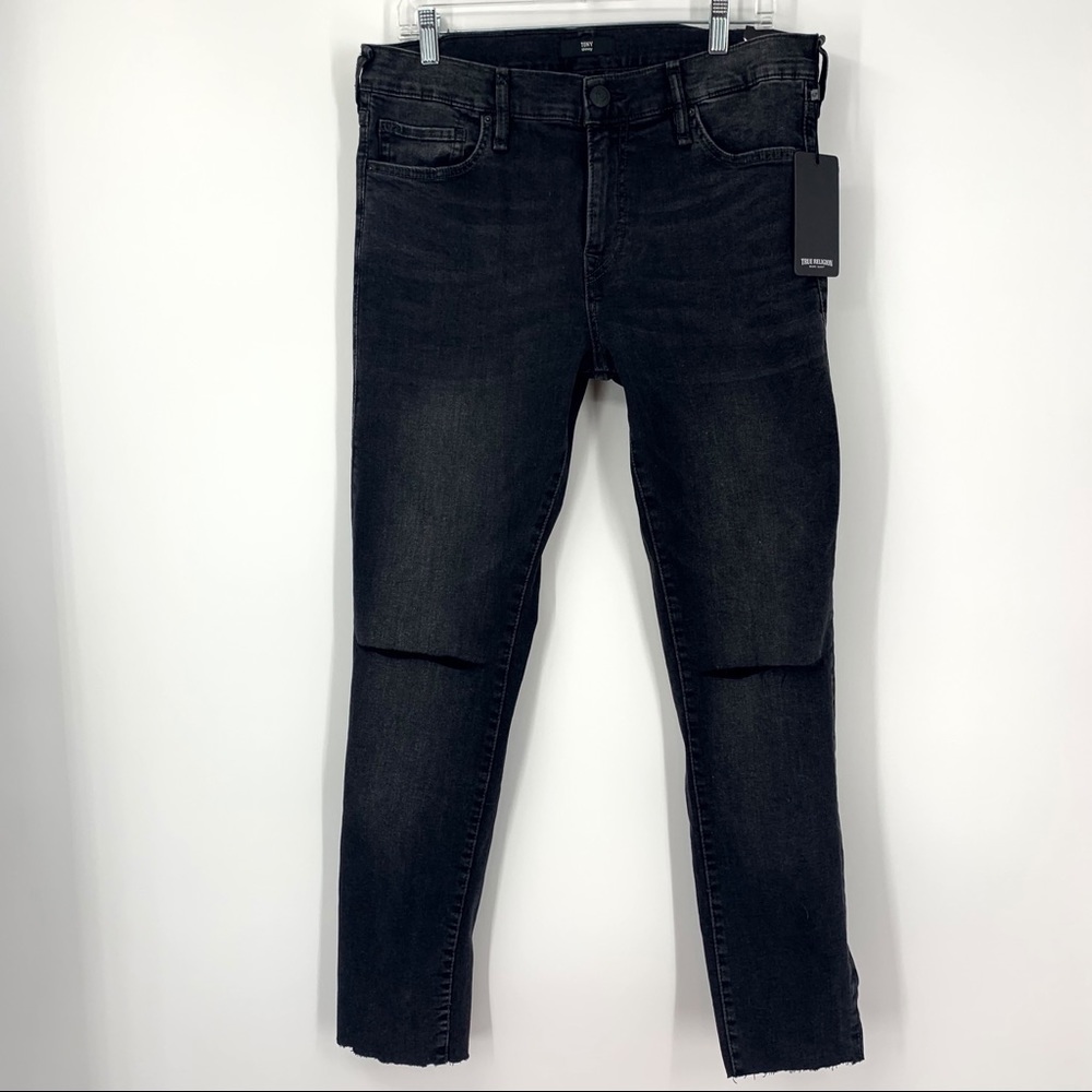 True Religion Tony Skinny Destroyed Undertow Rips Black Jeans Mens size 34 NWT